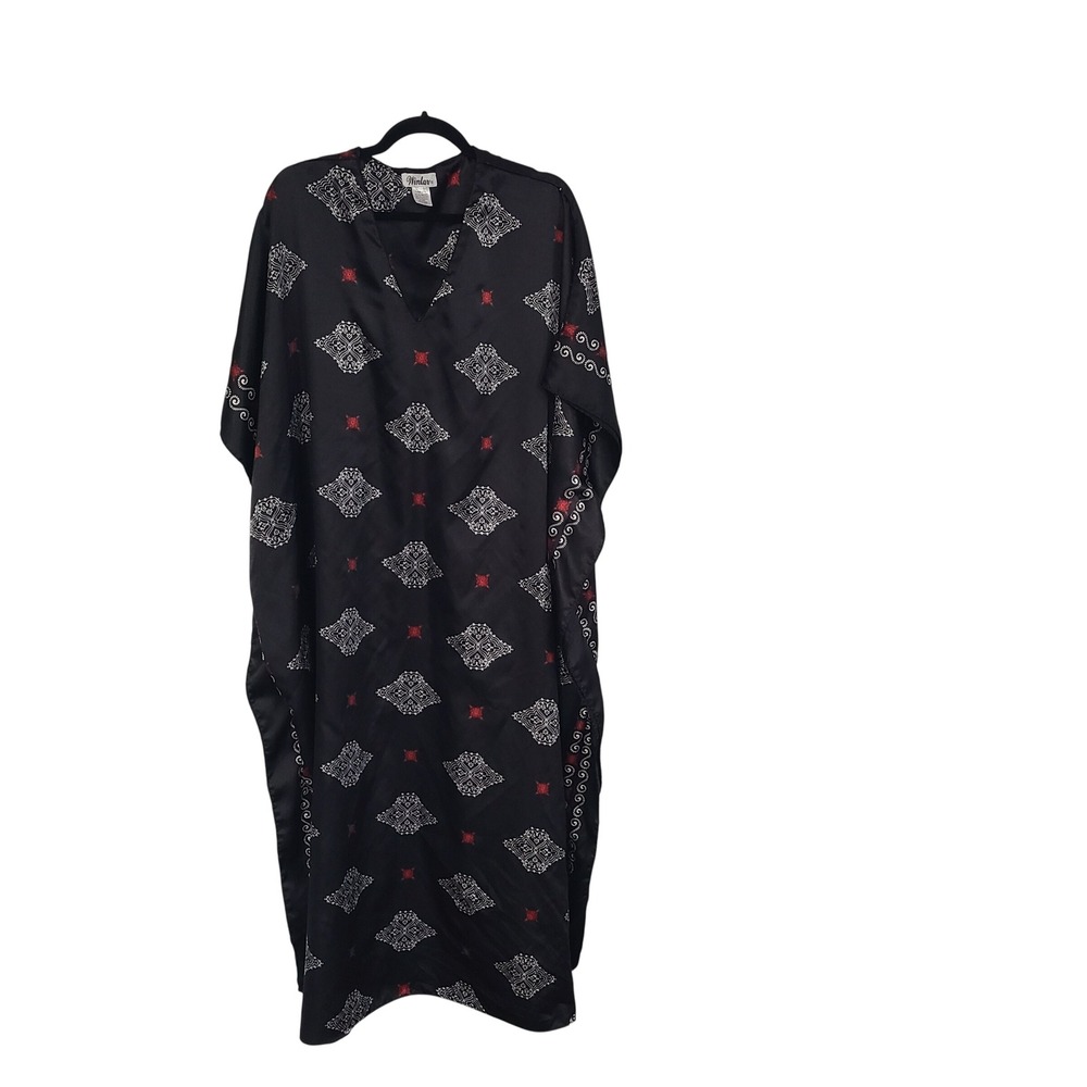 Winlar Kaftan Maxi One Size Black‎ Red White Medallion Paisley Print Lounger